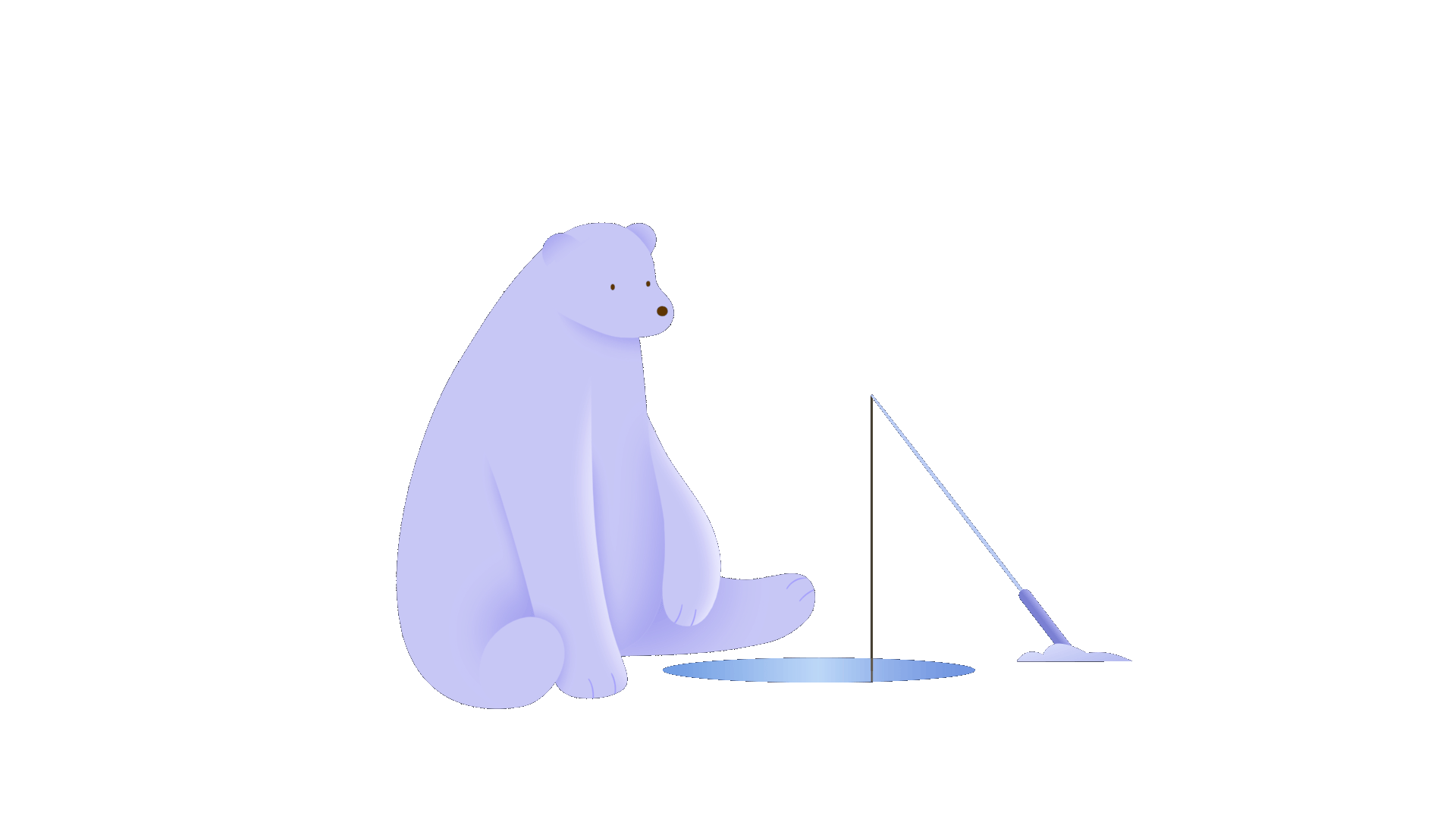 A polar bear sitting by an ice-fishing hole, having caught nothing